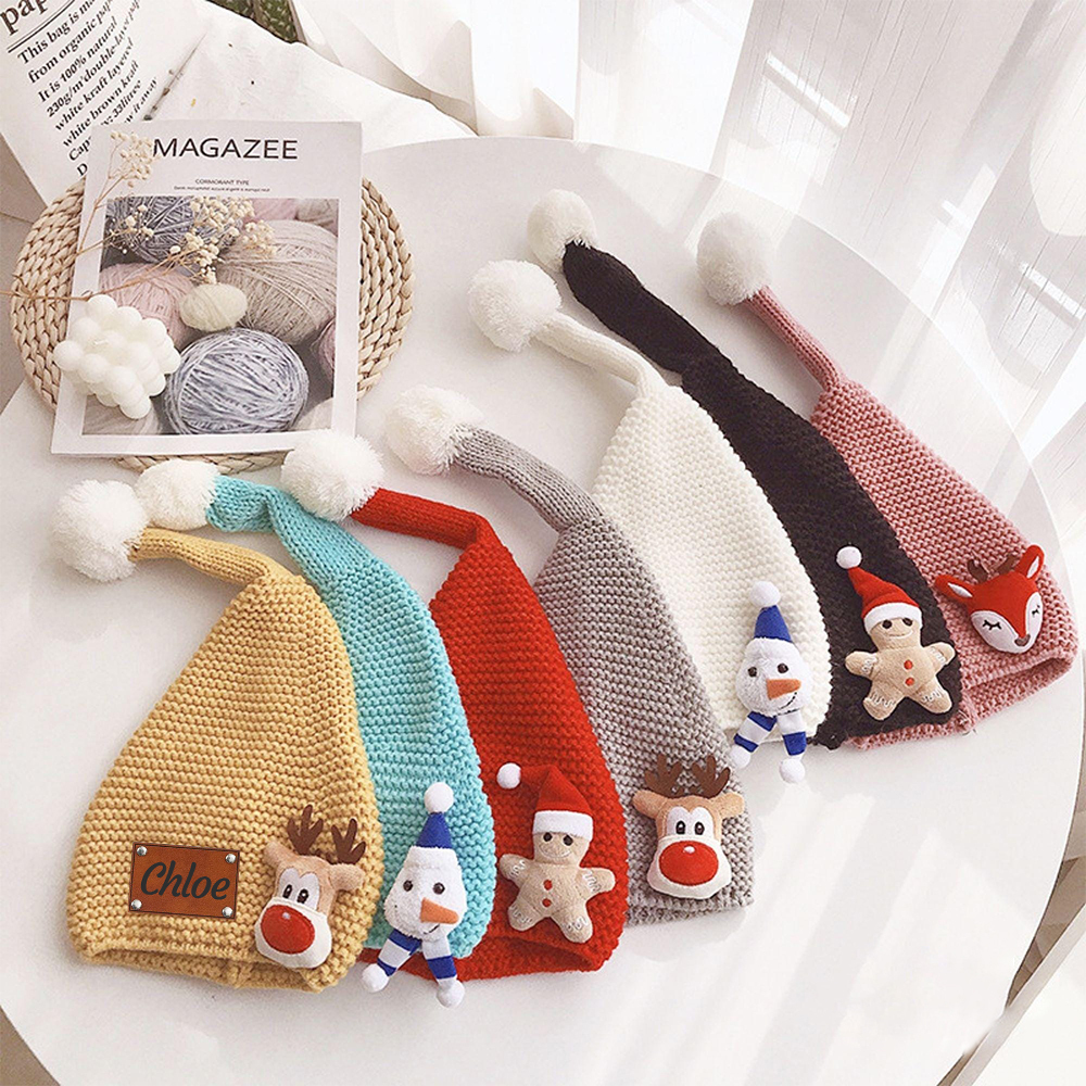 Personalized Lovely Leather Patch Christmas Elf Long Tail Hat | MCGift93