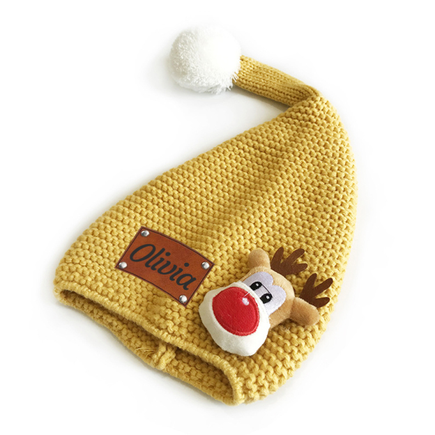 Personalized Lovely Leather Patch Christmas Elf Long Tail Hat | MCGift93