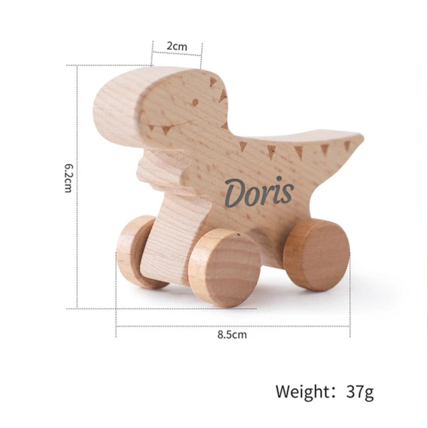 Personalized Natural Wooden Early Education Dinosaur Cars Toy Trolley | CWToy103