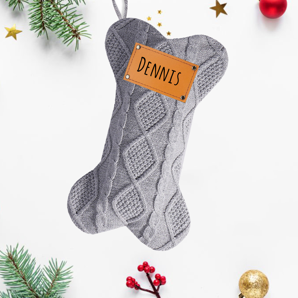 Personalized Leather Patch Dog Bone Christmas Stocking | MCGift103