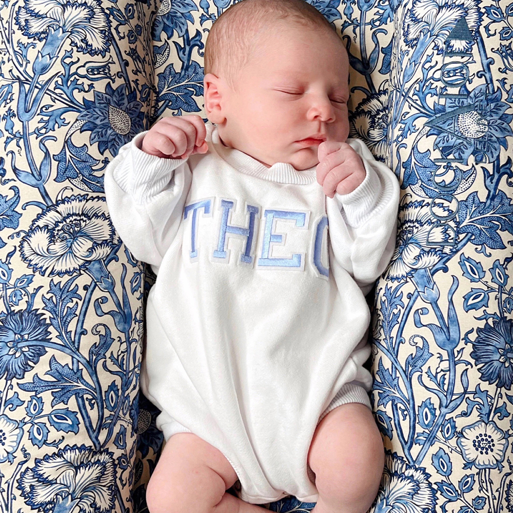 Personalized Letter Patch Neutral Baby Sweatshirt Romper | CWBaby114
