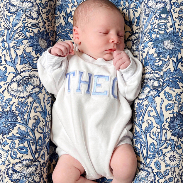 Personalized Letter Patch Neutral Baby Sweatshirt Romper | CWBaby114