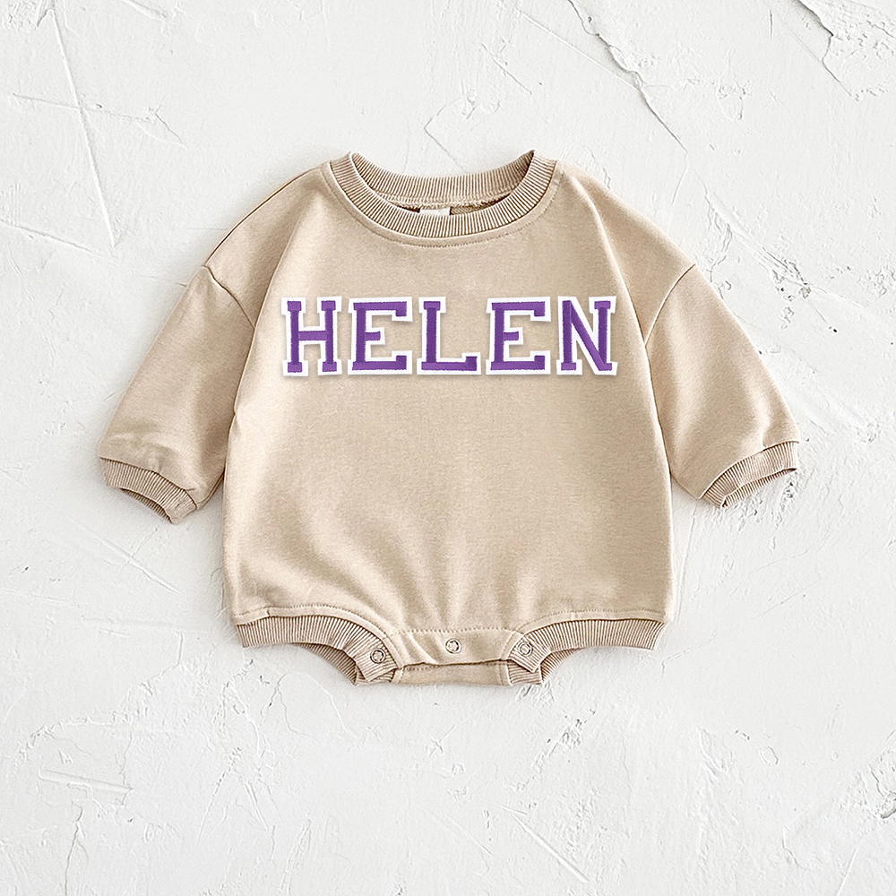 Personalized Letter Patch Neutral Baby Sweatshirt Romper | CWBaby114