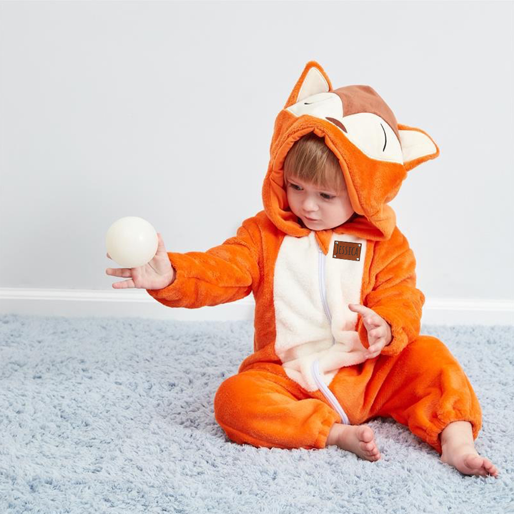 Personalized Leather Patch Baby Animal Romper  | CWBaby122
