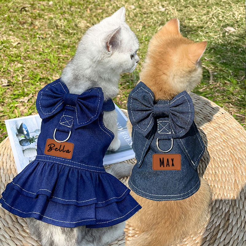 Personalized Leather Patch Pets Denim Skirt | BKPet135