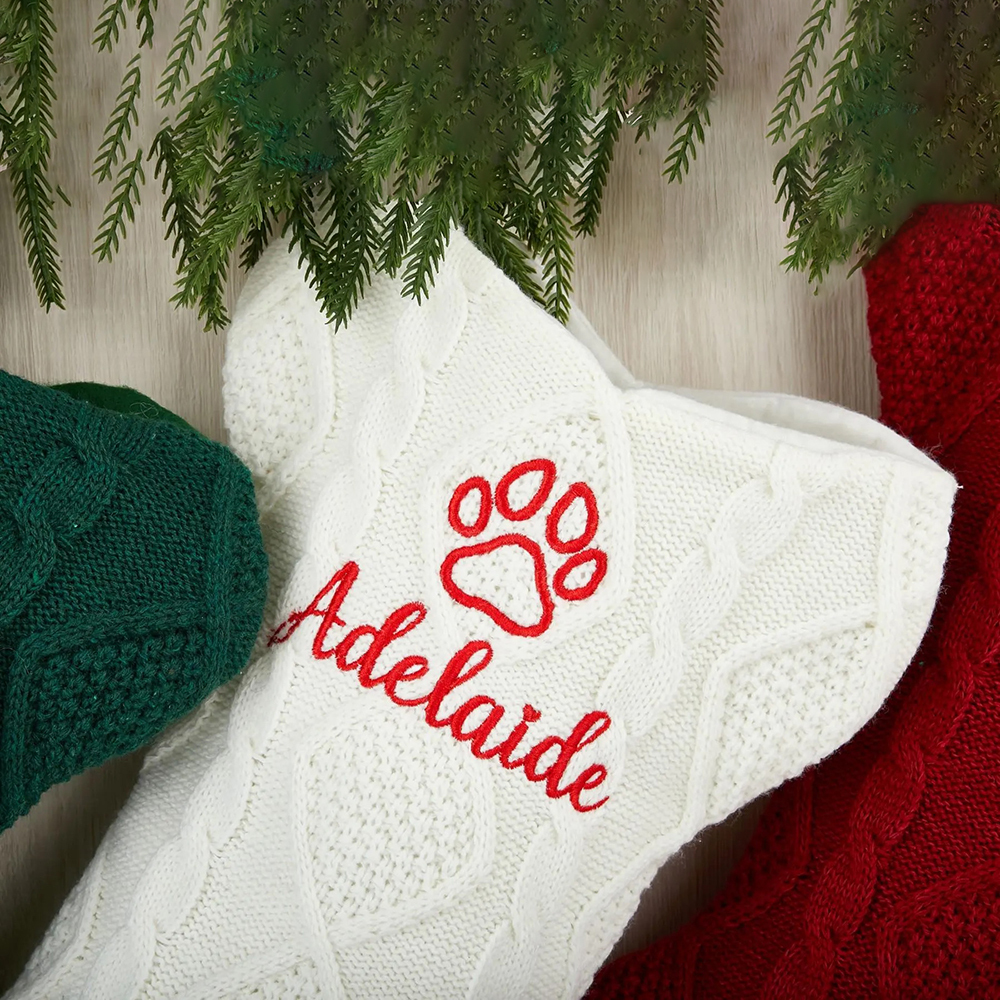 Personalized Embroidery Dog Bone Christmas Stocking | MCGift10301