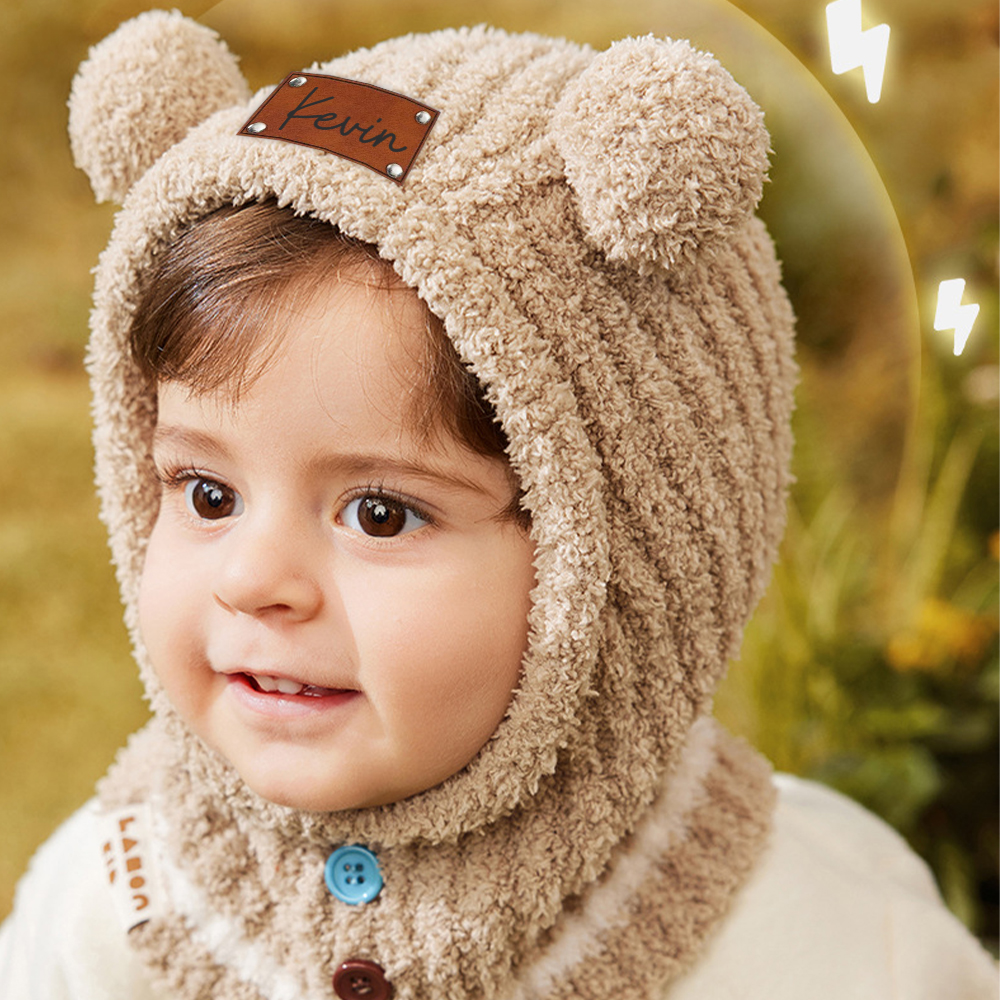 Personalized Leather Patch Kid Knitted Hat|CWBaby123