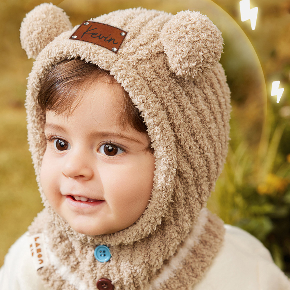 Personalized Leather Patch Kid Knitted Hat|CWBaby123