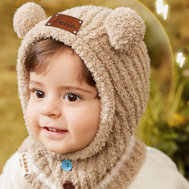 Personalized Leather Patch Kid Knitted Hat|CWBaby123