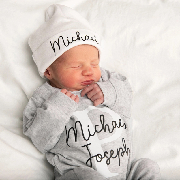 Personalized Baby Coming Home Romper With Hat Set | CWBaby133