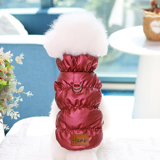 Personalized Leather Patch Pets Warm Puffer Jacket | BKPet140