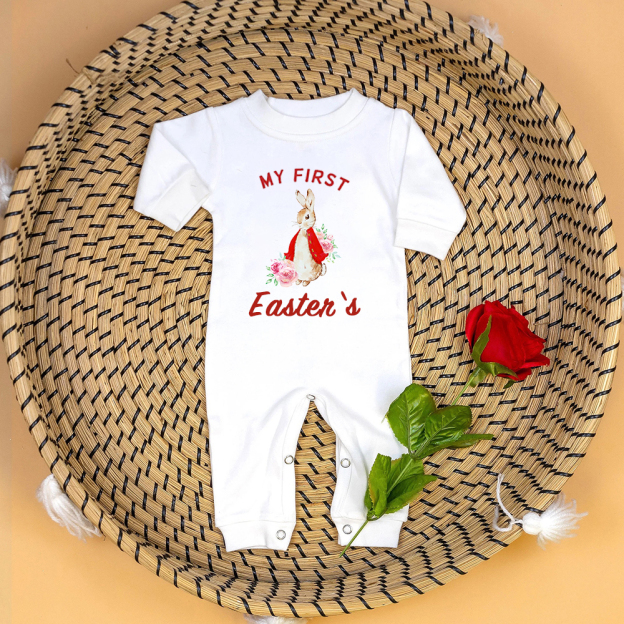 Personalized Baby First Easter Ropmer and Hat Set | CWBaby139
