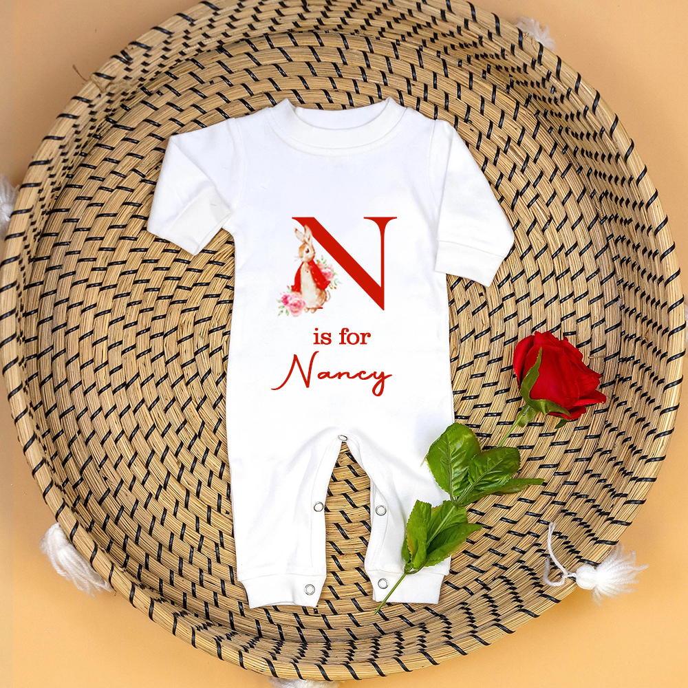 Personalized Baby Bunny Monogram Ropmer and Hat Set | CWBaby140