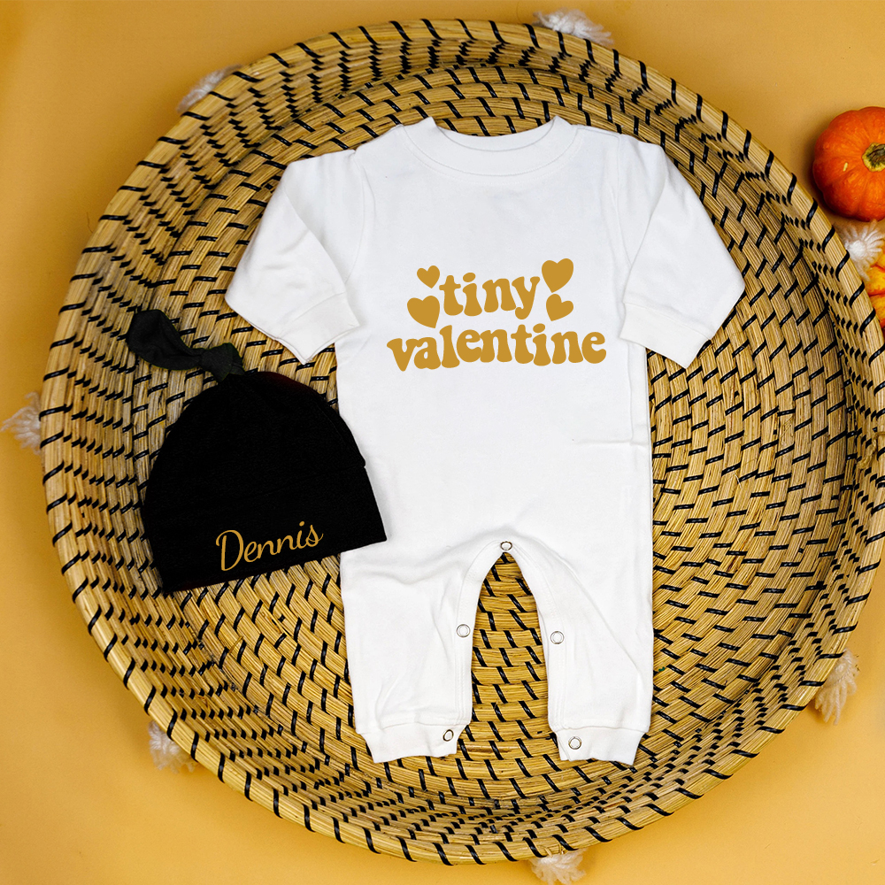Personalized Baby First Valentine Ropmer and Hat Set | CWBaby144