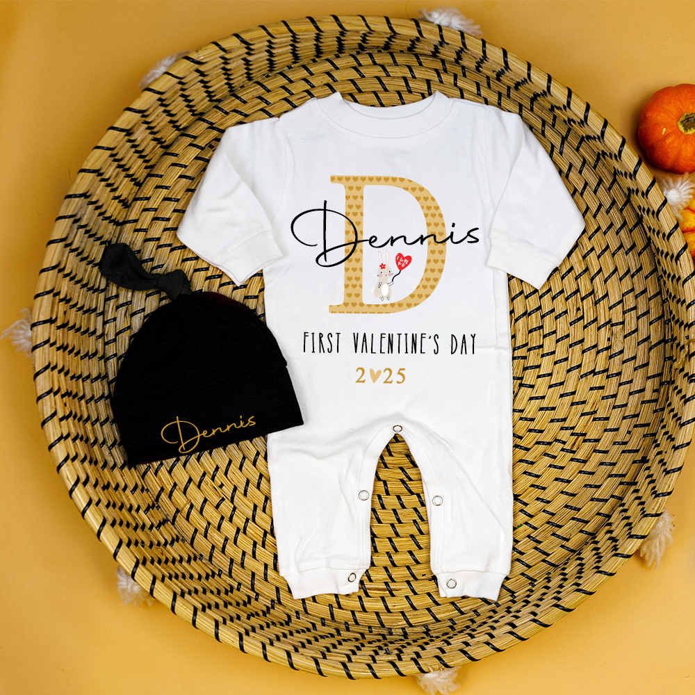 Personalized Baby First Valentine Ropmer and Hat Set | CWBaby147