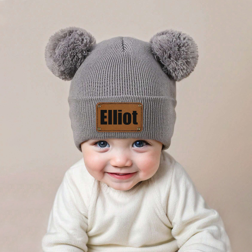 Personalized Leather Patch Pom Pom Hat for Comfort & Unique | HSKid55