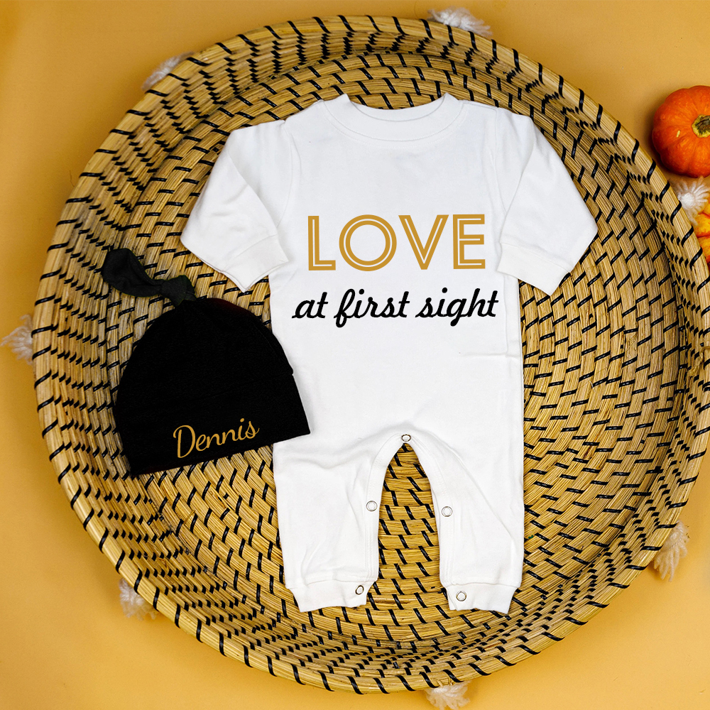 Personalized Baby First Valentine Ropmer and Hat Set | CWBaby146