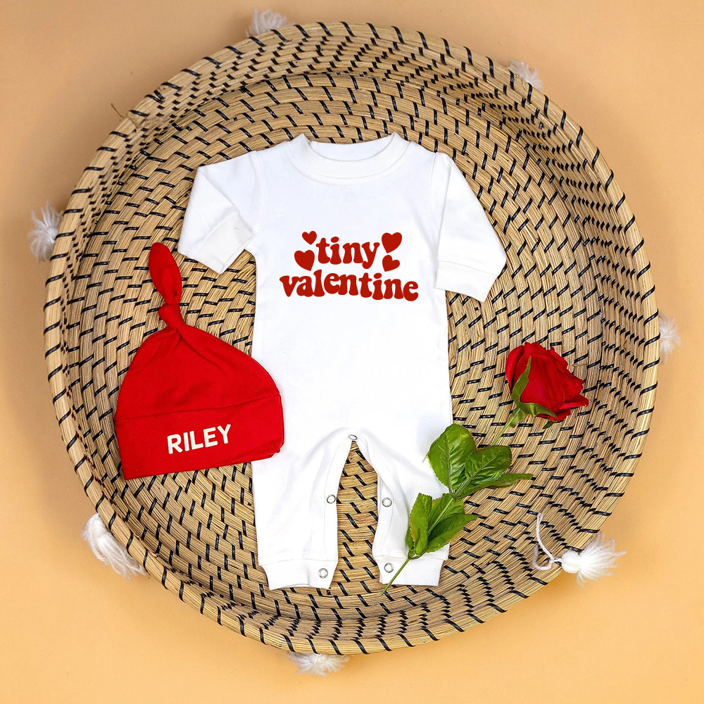 Personalized Baby First Valentine Ropmer and Hat Set | CWBaby144
