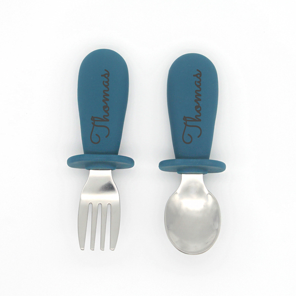 Personalised Kid Silicone Utensil Sets-Fork & Spoon  | CWBaby157