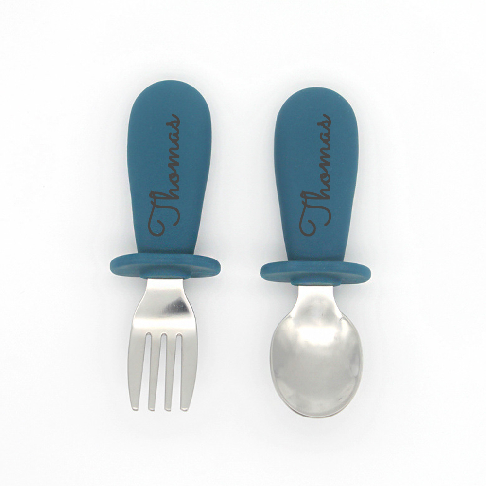 Personalised Kid Silicone Utensil Sets-Fork & Spoon  | CWBaby157