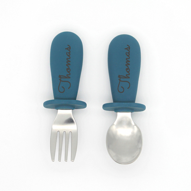 Personalised Kid Silicone Utensil Sets-Fork & Spoon  | CWBaby157