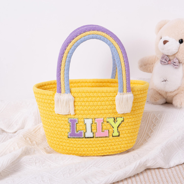 Personalized Kids Chenille Patch Cotton Rope Woven Tote Bag | CWBeach15401