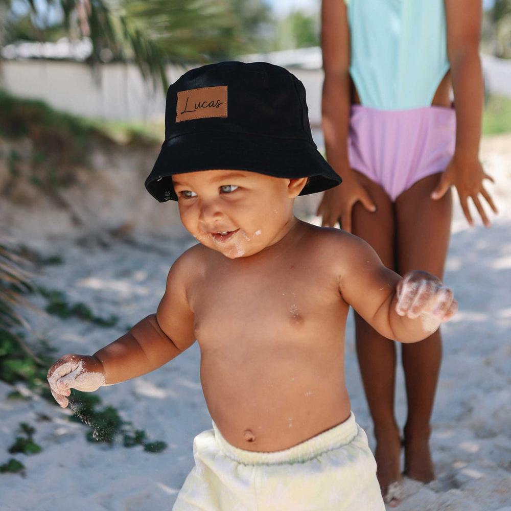 Personalized Kid Leather Patch Bucket Sunbonnet for Comfort & Unique | CWBeach157