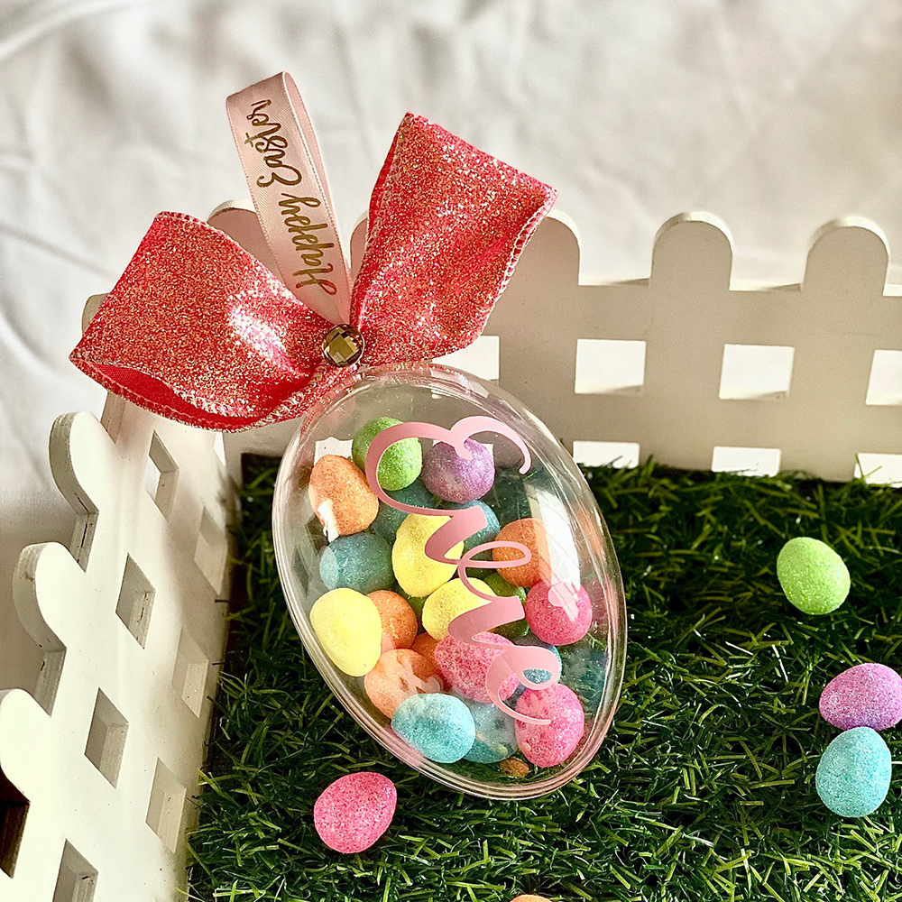 Personalized Shiny Ribbon Bunny Ears Easter Eggs | CWEaster35