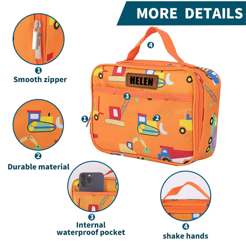 Personalized Kids Leather Patch Cute Lunch Bag