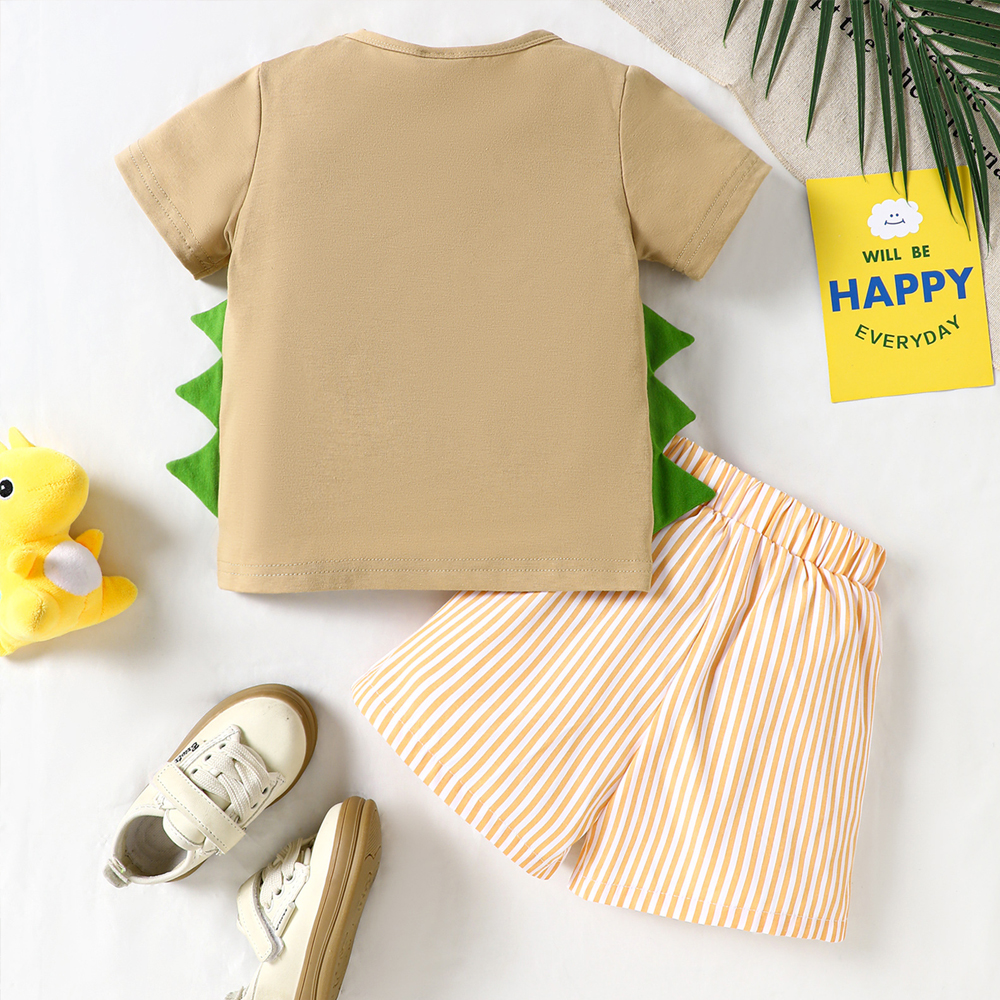 Personalized Baby Boys Dinosaur Embroidered Horns T-Shirt Shorts Outfit Set | CWBaby191