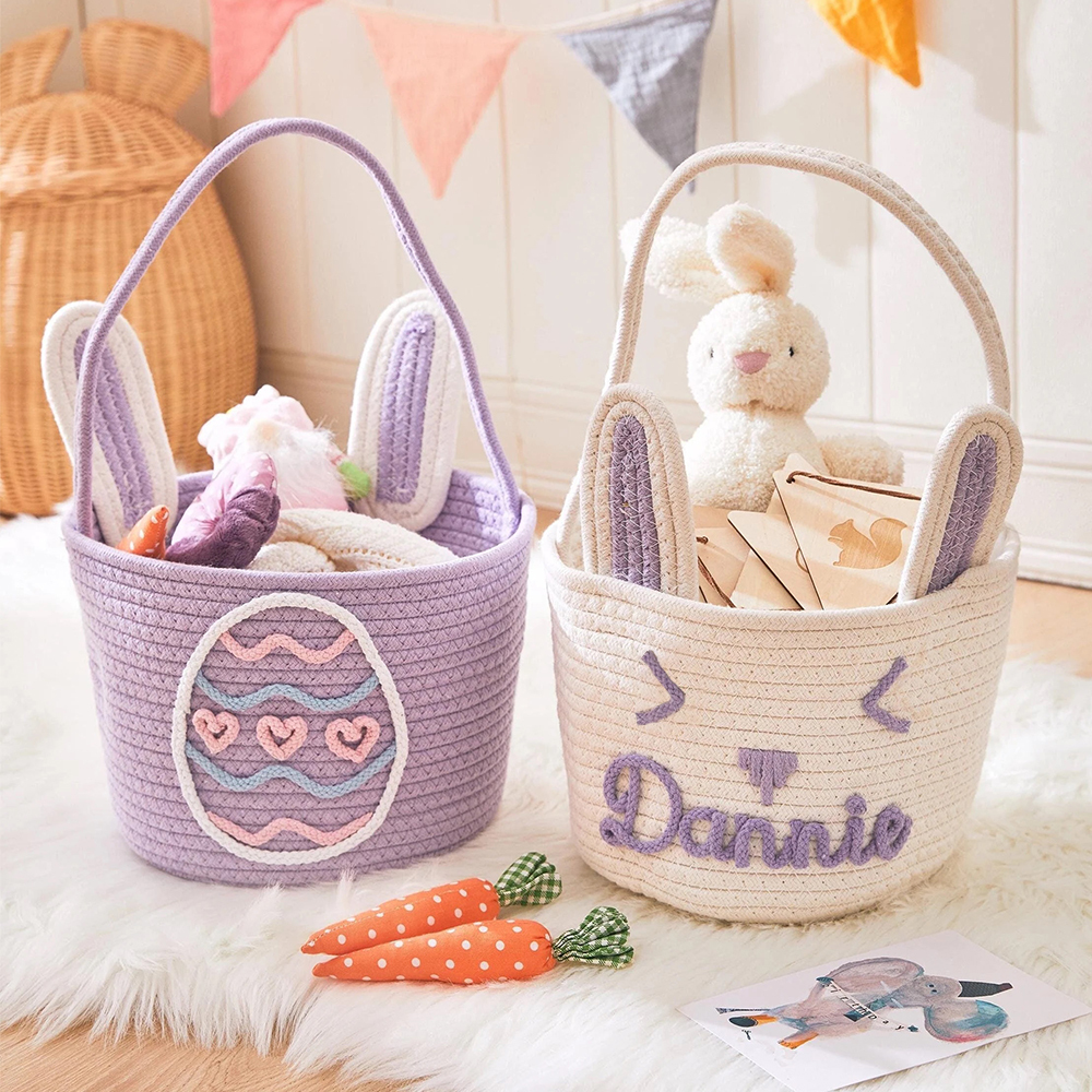 Personalized Handmade Easter Cotton Rope Bunny Basket | CWEaster38