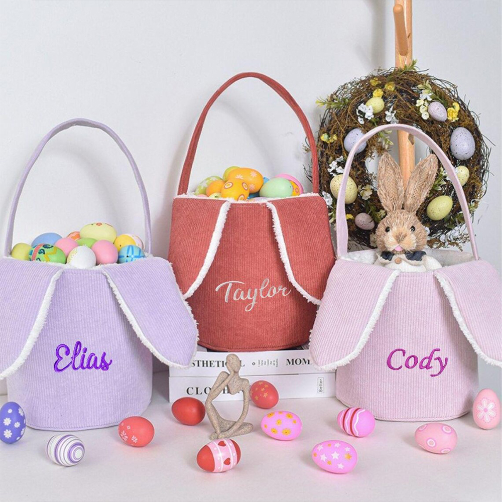 Personalized Embroidered Corduroy Easter Bunny Basket | CWEaster43