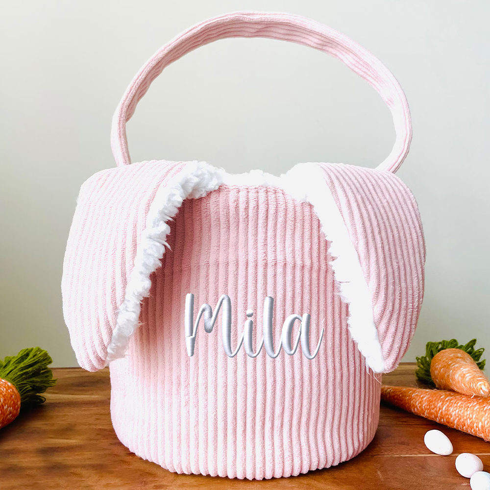 Personalized Embroidered Corduroy Easter Bunny Basket | CWEaster43