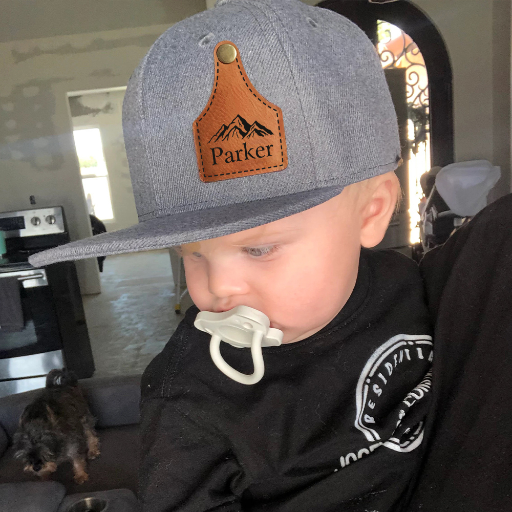 Personalize Kids Leather Patch Cow Tag Hat | CWBeach158