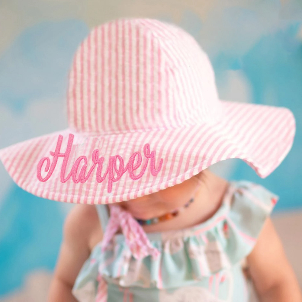 Personalized Embroidery Seersucker Sun Protection Hat | CWBeach161