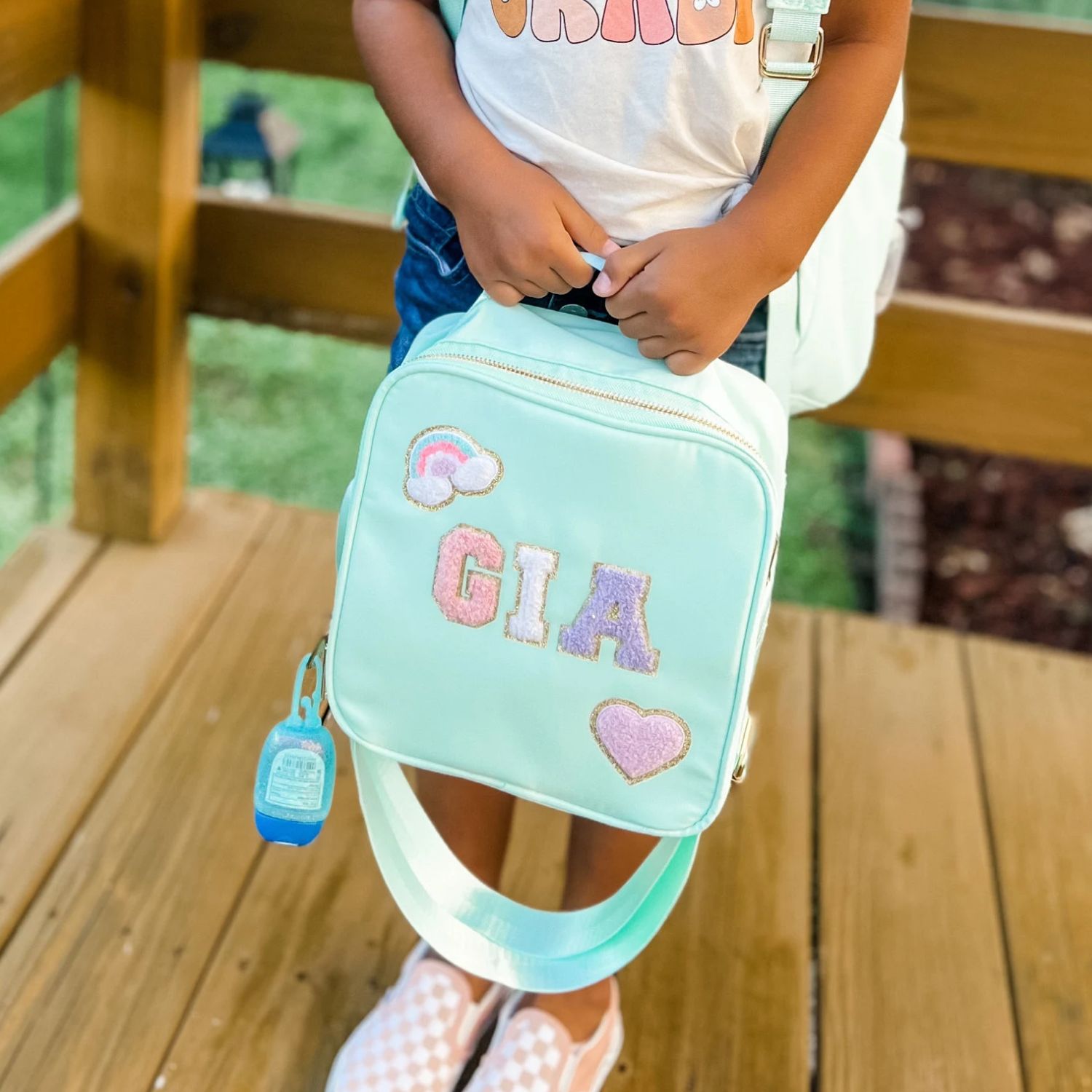 Personalized Chenille Letter Lunch Bag With Strap