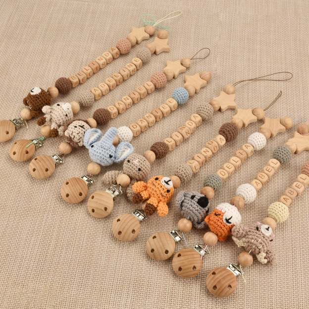 Personalized Baby Pacifier Crocheted Animal Clip | CWToy148