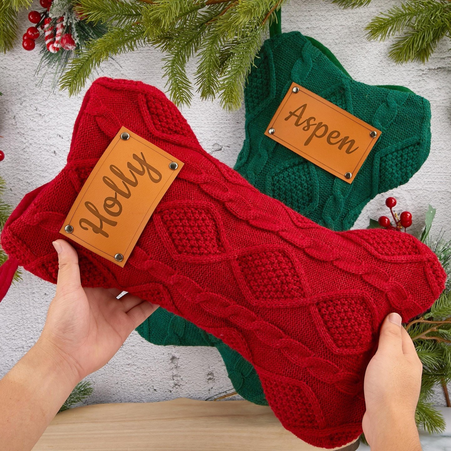 Personalized Leather Patch Dog Bone Christmas Stocking | MCGift103