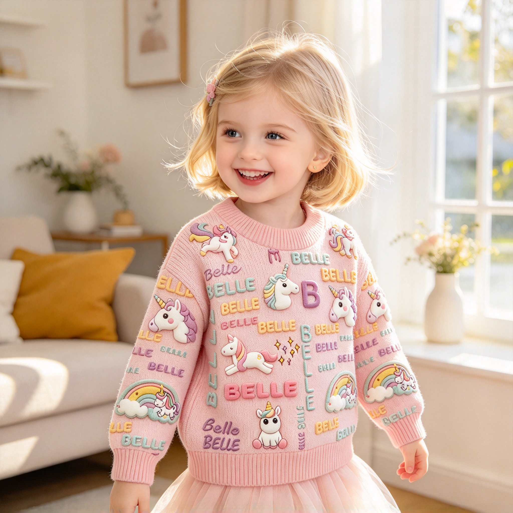 Personalized Lovely Kids Adorable Unicorn Knit Sweater | CWSweater30