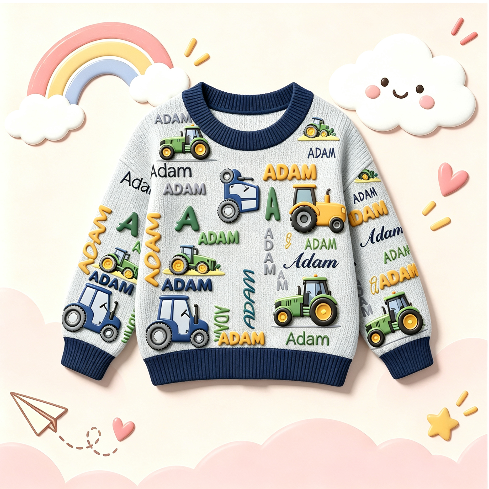 Personalized Lovely Kids Tractor Knit Sweater | CWSweater28