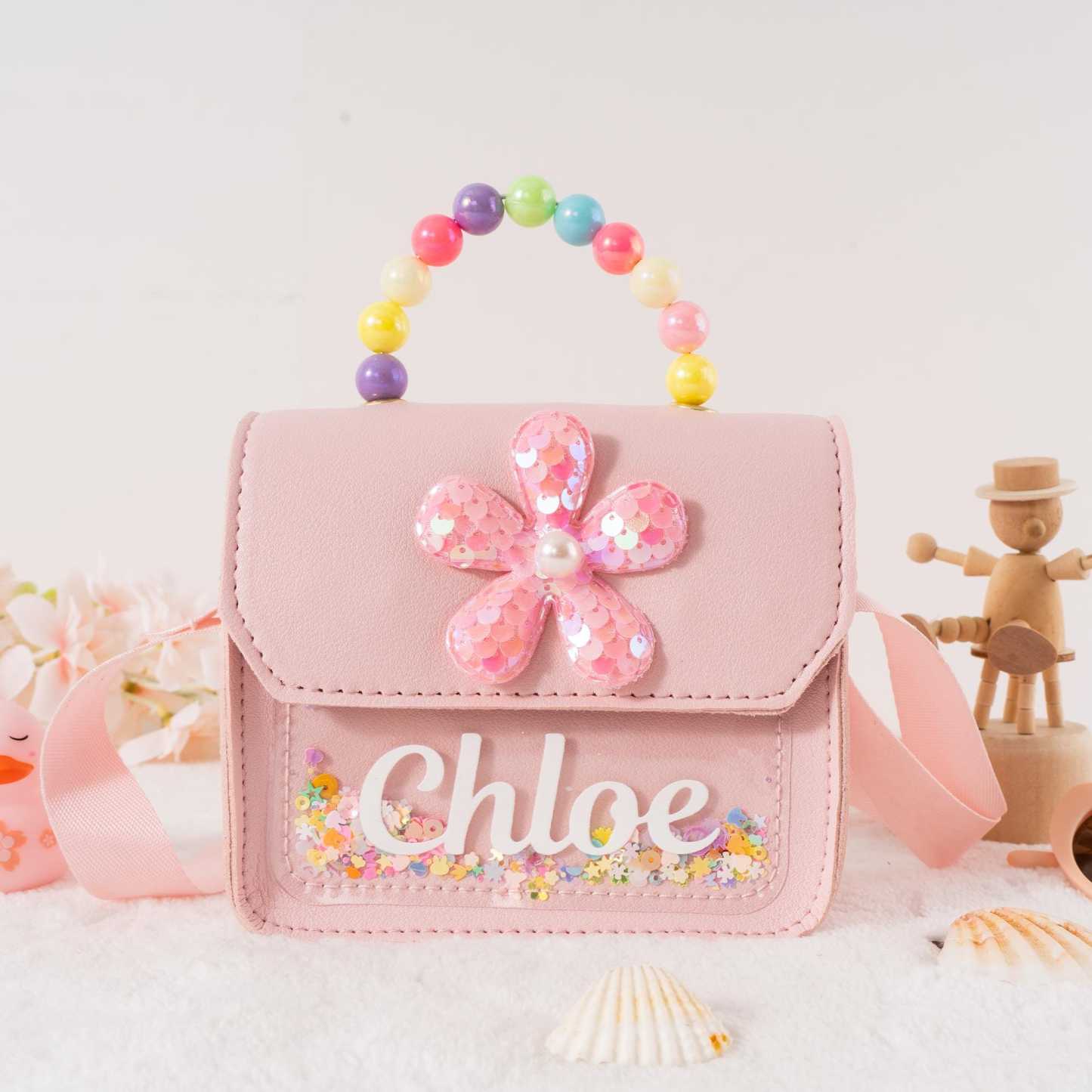 Personalized Name Little Flower Pearl Handbag for Kids  | KKBag10