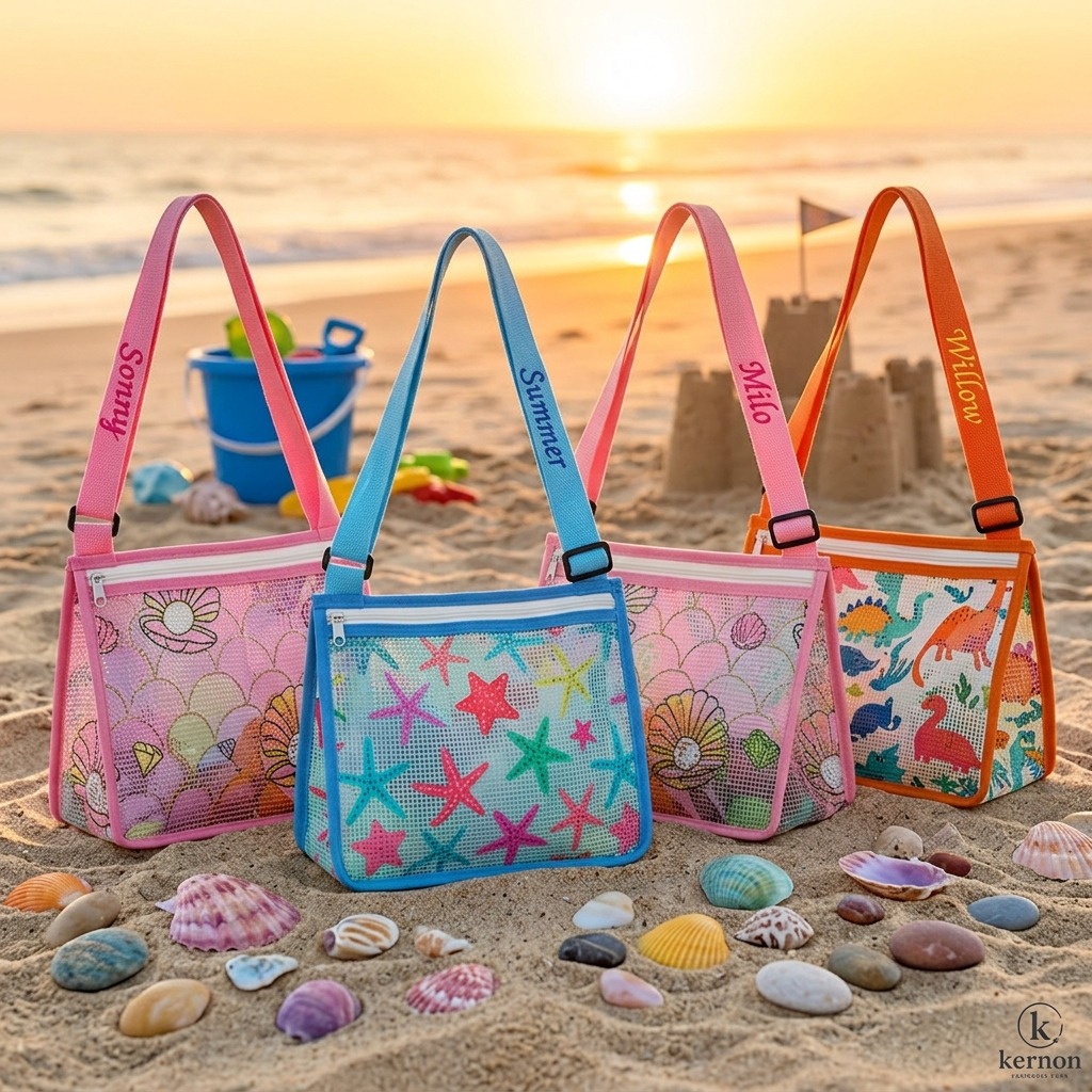 Personalized Embroidery Seashell Zipper Mesh Beach Bag | CWBeach109