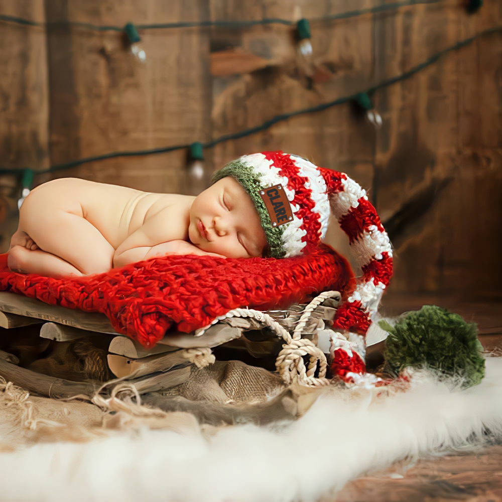 Personalized Leather Patch Christmas Elf Long Tail Hat | MCGift71