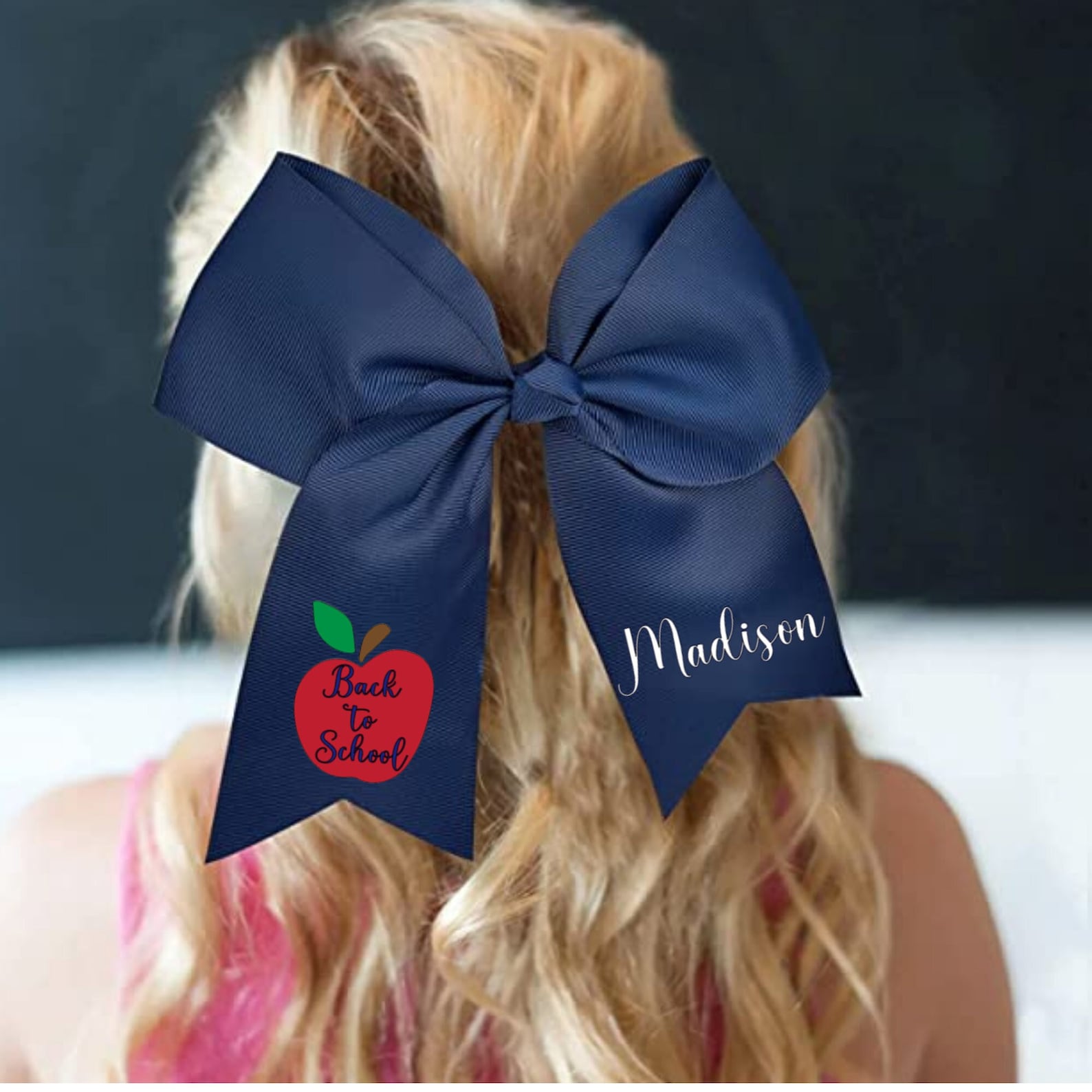 Personalized Girls Back To School Elastic Band Hair Bow | CWToy55