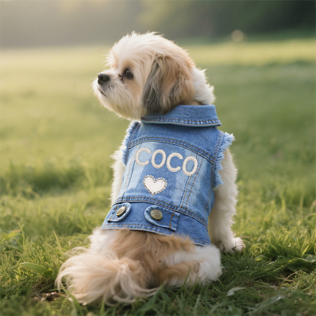 Personalized Handmade Pearl Patch Pets Denim Jacket | BKPet219