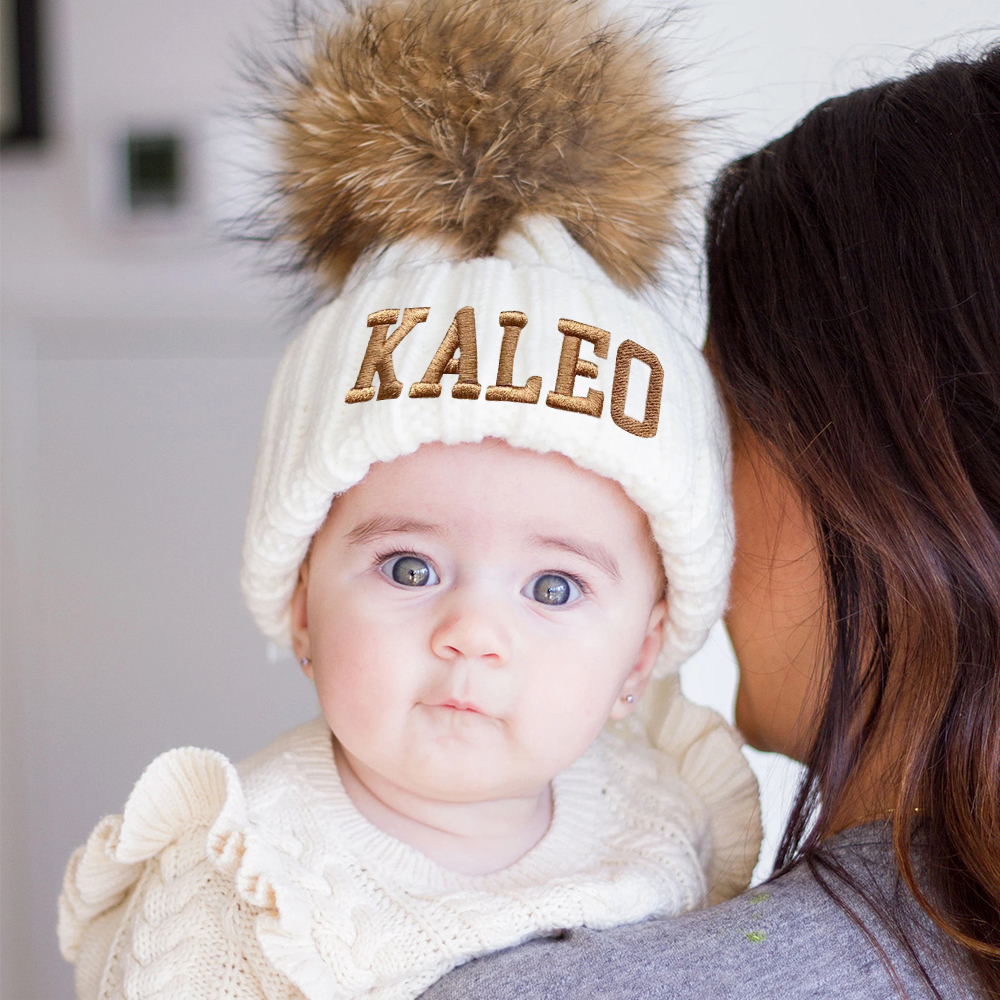 Personalized Embroidery Kid Pom Pom Hat With Scarf | HSKid48