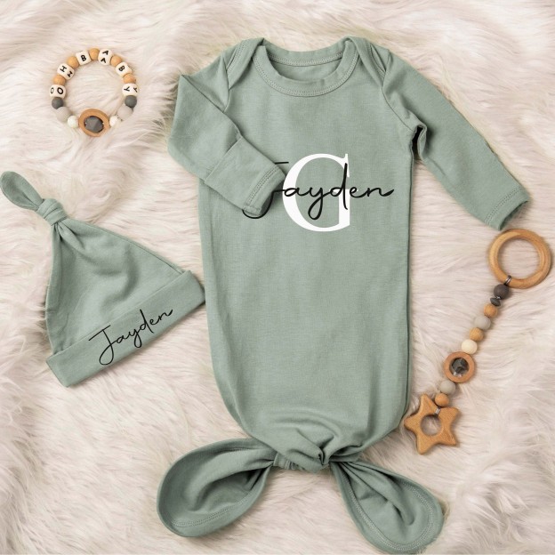 Personalized Cozy Newborn Gown with Knotted Hat | inRomper22