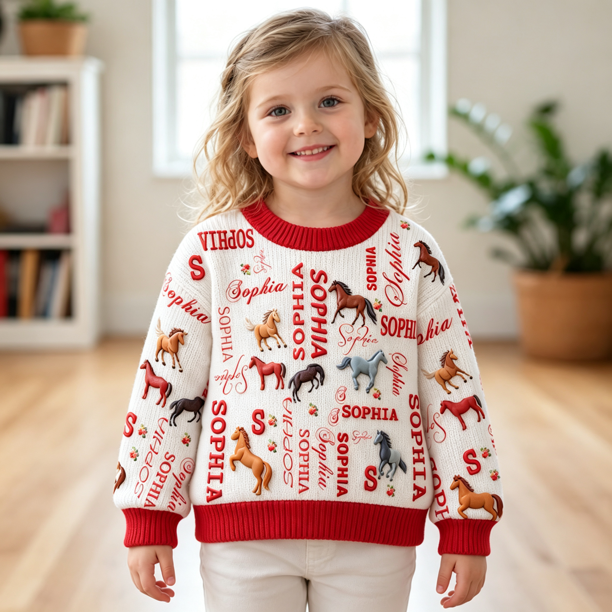 Personalized Lovely Kids Horse Knit Sweater | CWSweater27