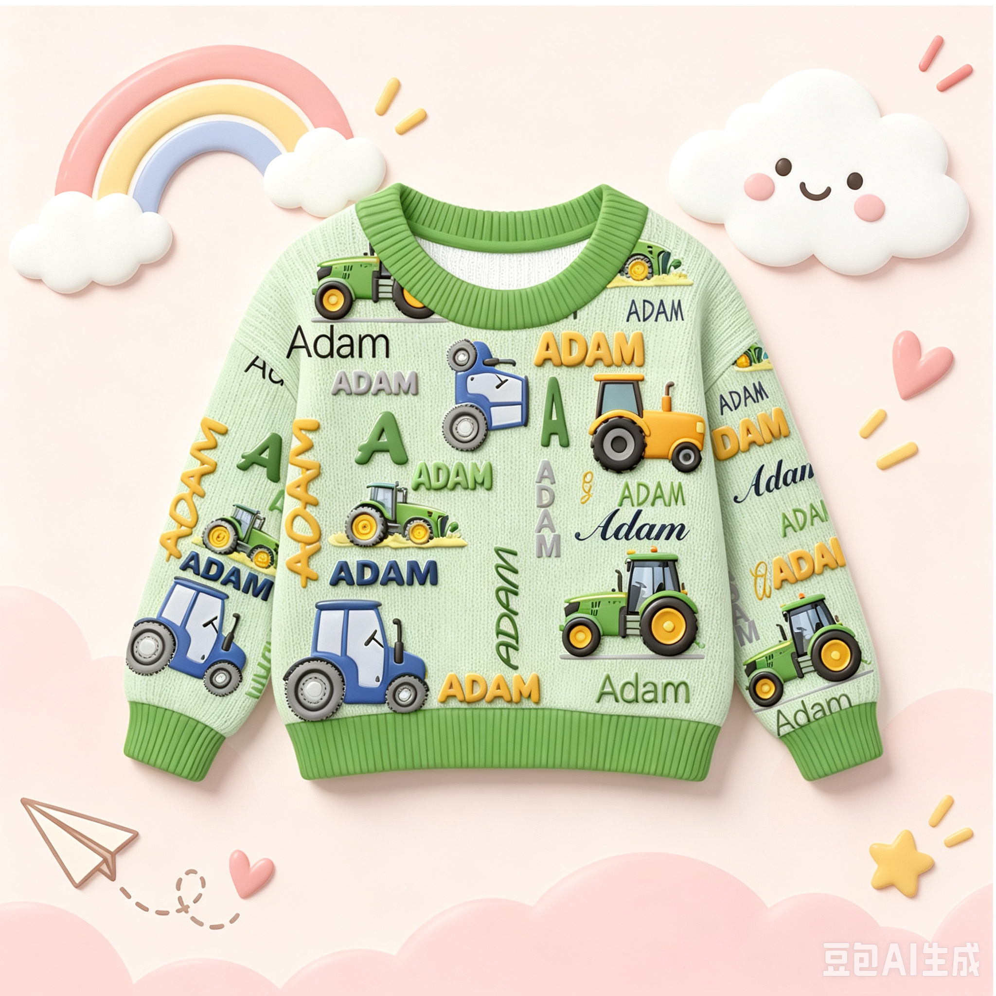 Personalized Lovely Kids Tractor Knit Sweater | CWSweater28