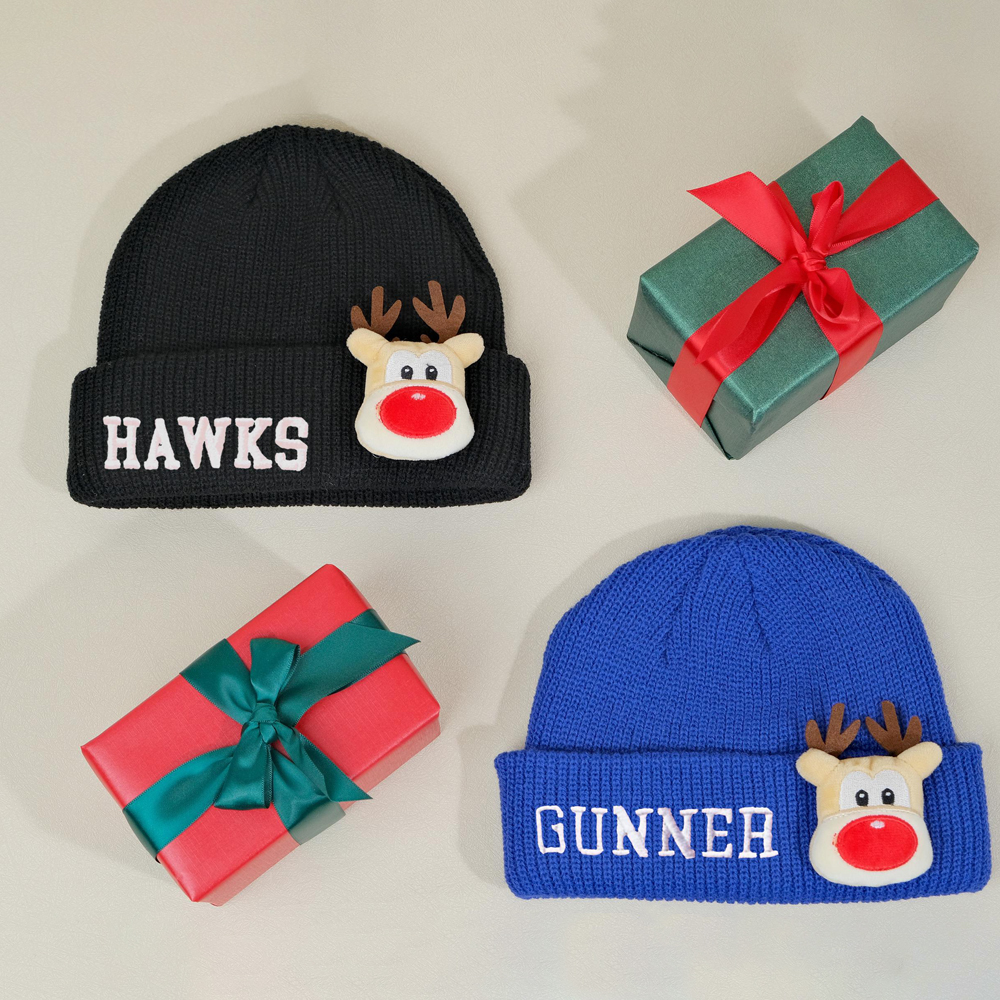 Personalized Embroided Christmas Reindeer Color Beanie | HSKid51
